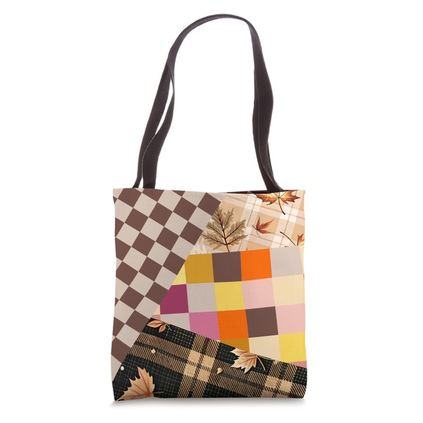 Fall Collage Plaid Pattern and Leaves for Autumn Season Tote