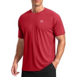 Men's Workout Athletic T-Shirts Moisture Wicking Cooling Running Shirts Short Sleeve Performance Tee for Gym Tennis(Red,S)