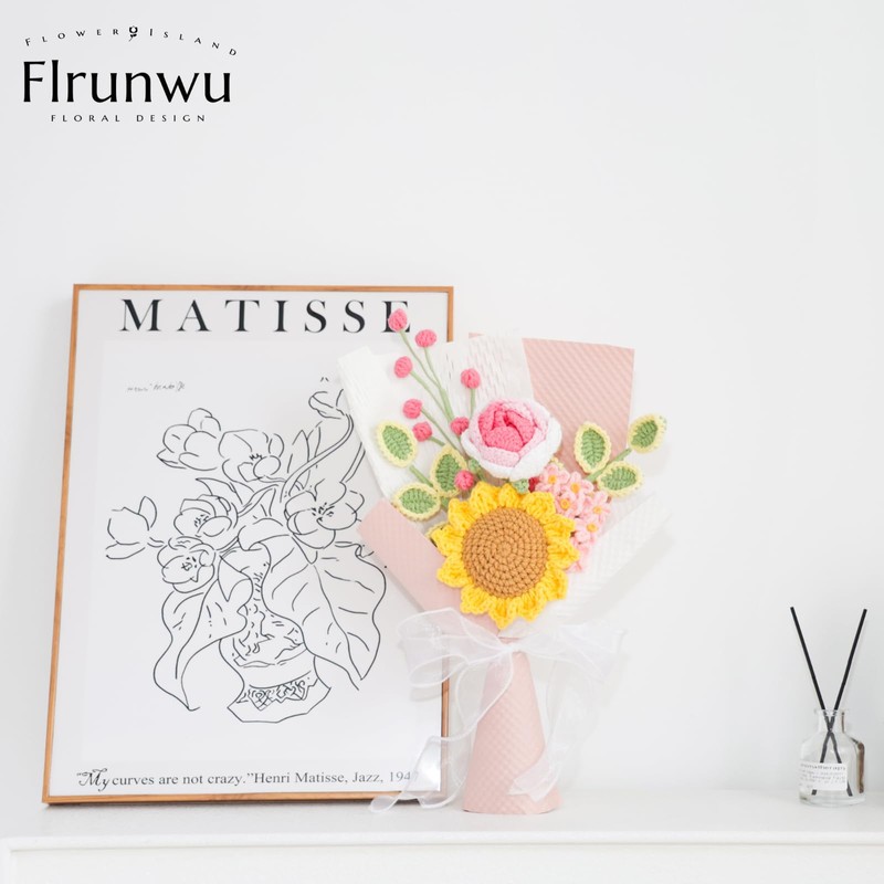 Flrunwu Crochet Flower Bouquet,Perfect Wedding Decoration Flower, Throw Bouquet, Proposal