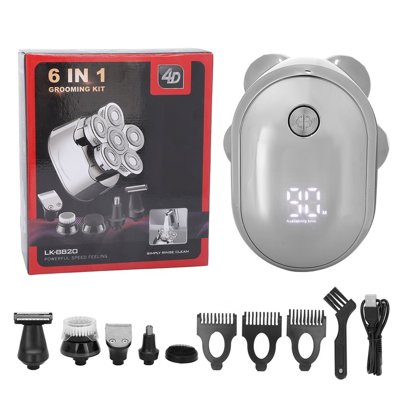 6 in 1 IPX6 Waterproof Electric Head Hair Shaver Automatic