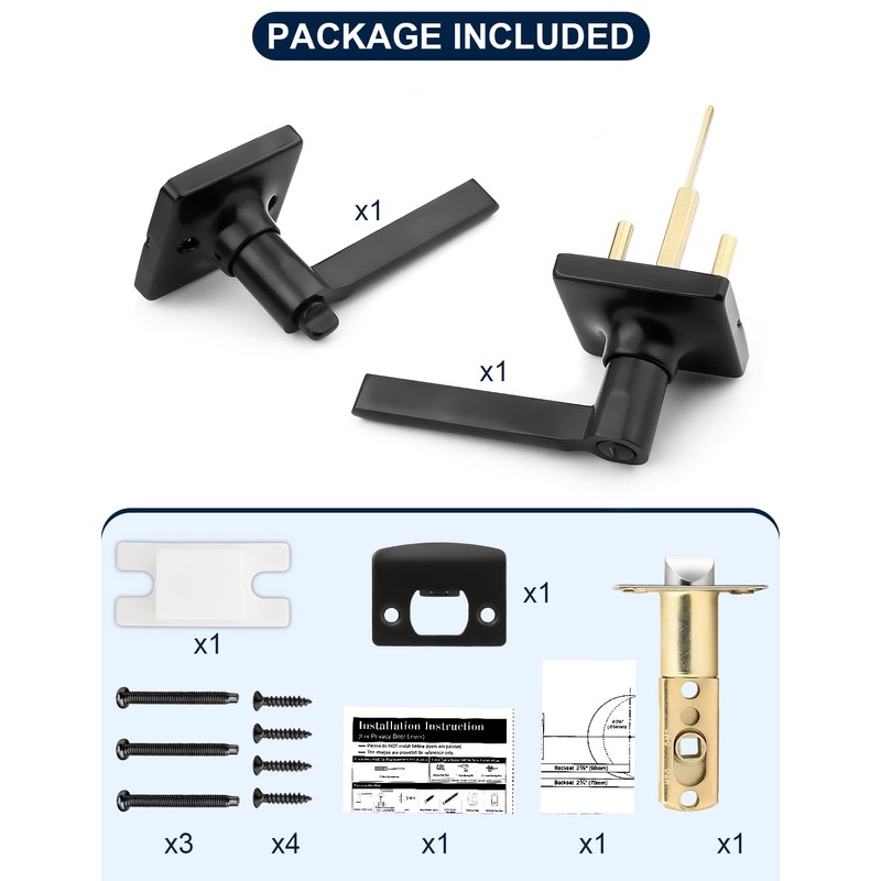 Mengico 5 Pack Privacy Door Handle, Matte Black Keyless Interior