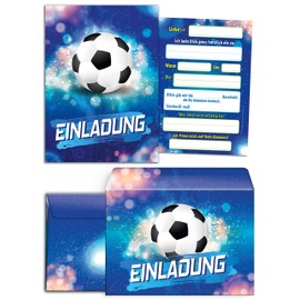JuNa-Experten 12 Einladungskarten zum Kindergeburtstag Jungen Fussball incl. 12 Umschläge, 12 Tüten/dunkelblau, 12 Aufkleber, 12 Lesezeichen, 12 Blöcke