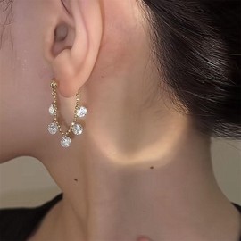 Iaceble Sparkling Cz Droplet Dangle Earrings Long Crystal Tassel Earrings Gold Droplet Chain Earrings Boho Crystal Drop Earrings Cz Bead Long Earrings Jewelry for Women