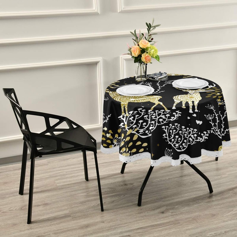 Mnsruu Christmas Tablecloths, Christmas Reindeer Decorative Table Cloth for Circular