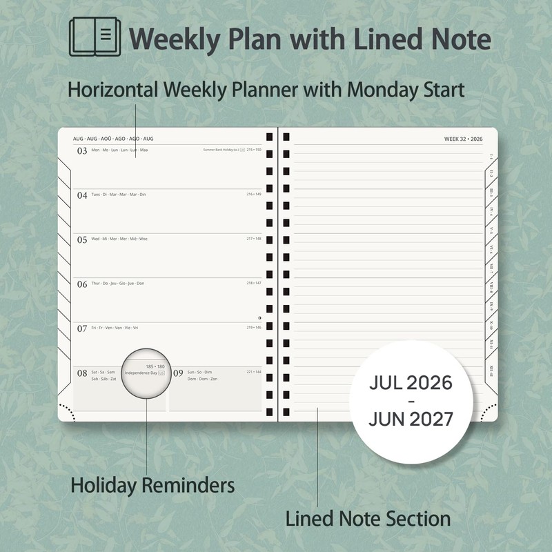 POPRUN Academic 2026-2027 Diary A5 Week to View Spiral Bound