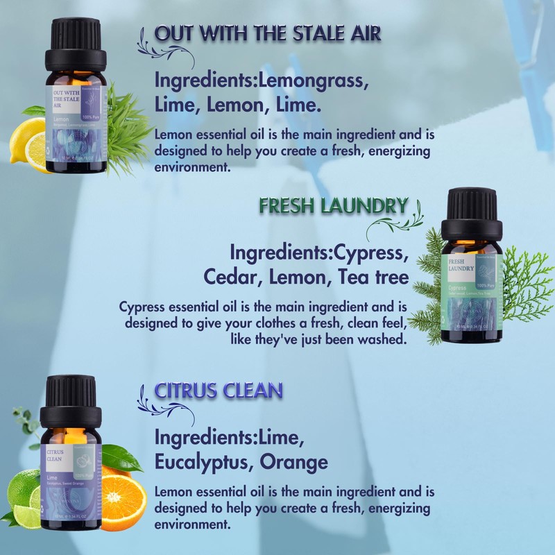 Wecona Essential Oils for Laundry - 100% Pure Essential Oils