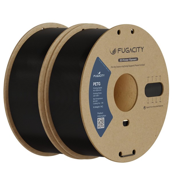 Fugacity PETG Filament 1.75mm, Black 3D Printer Filament 2 Roll