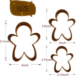 3PCs Gingerbread Man Cookie Cutters, Assorted Size 5.12" 4.13" 3.11" Large Christmas Cookie Cutter Set Molds Holiday Cookies Cutters Shapes,Stainless Steel