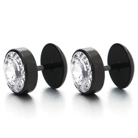 Men's Women's Black Circle Cubic Zirconia Earrings Stud Earrings Fake Plugs Ear Cheater Tunnel Gauges Ear Piercing Stainless Steel, Metal Cubic Zirconia, Cubic Zirconia