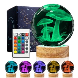 3D Mushroom Crystal Ball Night Light with Remote Upgraded 3.15 In Mushroom Glass Ball Table Lamps with 16 Color Led Wooden Base for Birthday Xmas Cute Mushroom Room Decor Gifts for Kids Women Teen