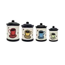 ACK Tuscany Colorful Coffee Bean Collection 4PCs Canister Set with Lid, Kitchen Storage Jar, Food Storage Container, Airtight Storage Container With Rubber Seal