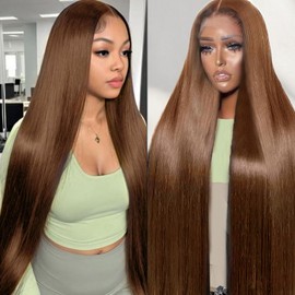 Cypha Chocolate Brown Lace Front Wigs Human Hair Pre Plucked 13x6 Straight Lace Front Wigs Human Hair 180% Density Colored #4 Light Brown Glueless Wig HD Lace Frontal Wigs for Women 26inch
