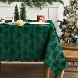 Horaldaily Christmas Tablecloth 60×84 Inch Rectangular, Plush Faux Soft Trees Green Washable Seasonal Table Cover for Party Picnic Dinner Decor