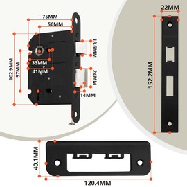 Bwintech 1 PCS 3 Lever Matt Black Mortice Sashlock 75mm（3 inch, Door Lock with Key for Internal and External Doors, Reversible Catch