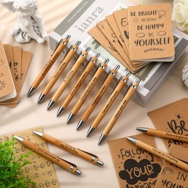 Tenare 12 Sets Inspirational Thank You Gifts Includes Pocket Motivational Notebook Wood Bamboo Ballpoint Pen Notepads Small Journals for Coworker Office Teacher Volunteer Present(Inspiration)