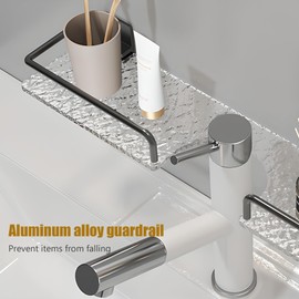 LamChyar Bathroom Sink Shelf Over Faucet, Acrylic Bathroom Shelf Organizer Over The Faucet, Shelf Organizer Over The Faucet for Bathroom SinkShowerKitchen Sink(Corrugated,Gray)