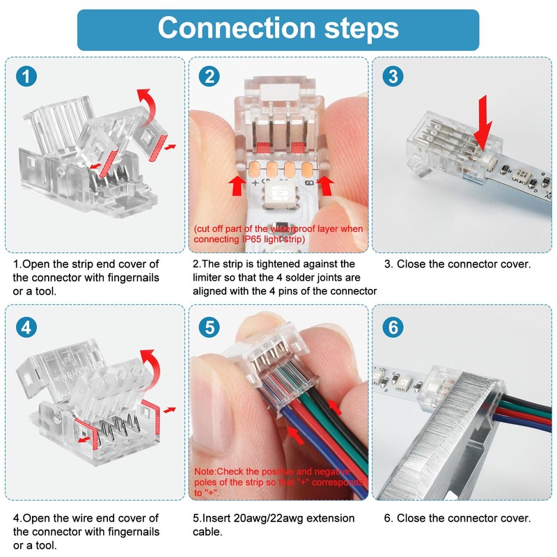 RGBZONE 25Pcs 4 Pin 8mm LED Strip Connectors Gapless Solderless