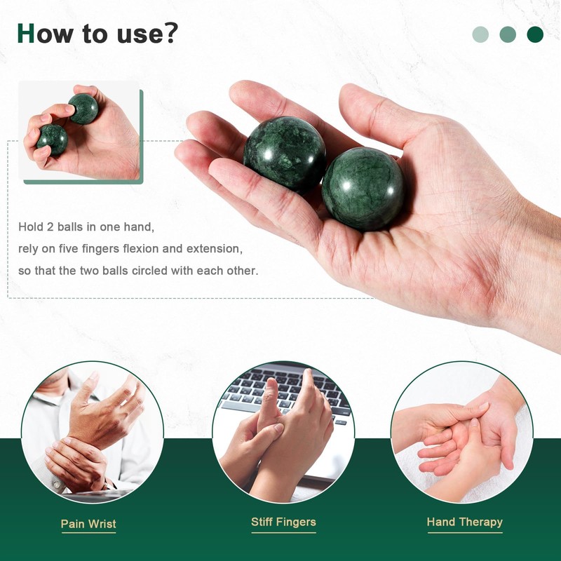 2Pcs Baoding Balls, Boading Balls for Hand Therapy, Green, 2