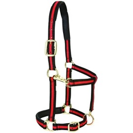 Weaver Leather Durable Adjustable Small Horse Halter Red Black with Brass Hardware 1 Inch Wide