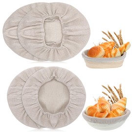 Larrel Set of 4 Covers for Proofing Basket, Linen Bread Bag Covers, Reusable 23/25 cm Proofing Foil for Bread for Covering Round/Oval Proofing Baskets, Proofing Film, Bread Baking Accessories