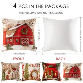 ORANIFUL Christmas Cushion Covers 40cm x 40cm Set of 4 Velvet Holiday Pillow Case for Sofa Couch Bedroom Xmas Decorations Throw Pillowcase 16 x 16 Inches (4pack-06)