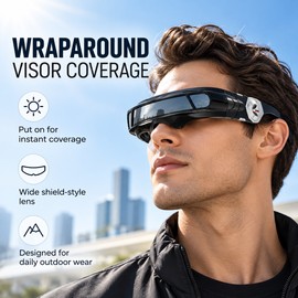 Polarized Shield Sunglasses for Outdoor Wear – Futuristic Rectangle Black Eyewear for Parties, Costumes and Daily Style