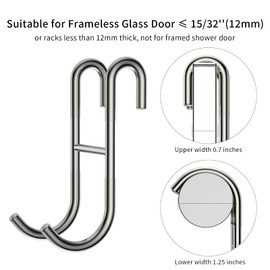 Over Shower Glass Door Hooks, 3 Pack Silver 304 Stainless Steel Shower Door Hooks, Bathroom Frameless Drilling-Free Hanger, Towel Hooks, for Bathing Suits, Robe, Towel, Squeegee, Loofah, Shaver
