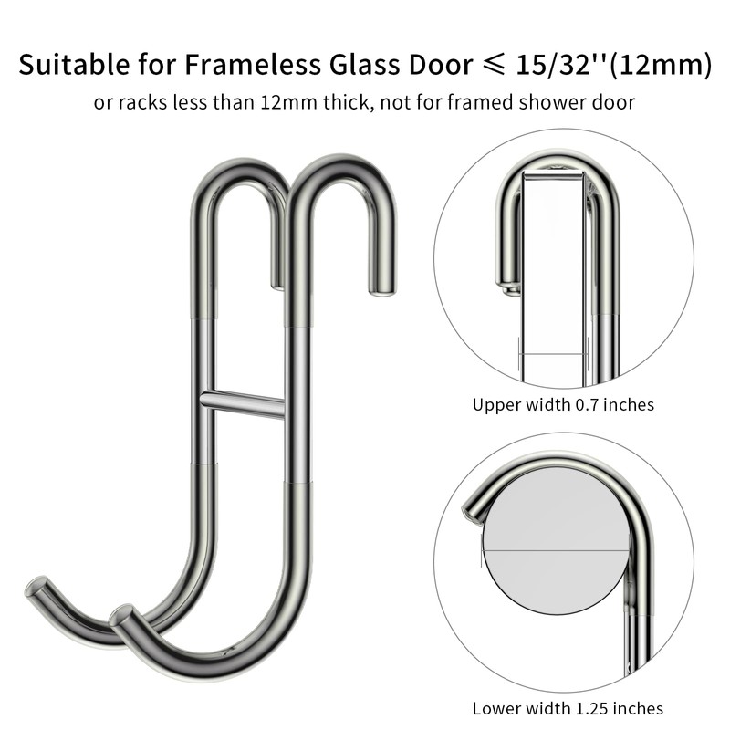 Over Shower Glass Door Hooks, 3 Pack Silver 304 Stainless