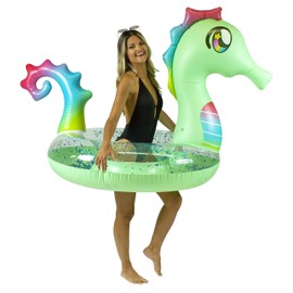 Poolcandy Jumbo 48" Seahorse Pool Tube, Stylish, Ultra Durable, Easy-Inflate PVC Pool Tube, Great for Pool, Beach, Lake, River, Perfect for Kids and Adults
