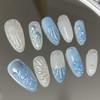 10 Pcs Handmade Medium Press on Nails Almond Blue Seawater