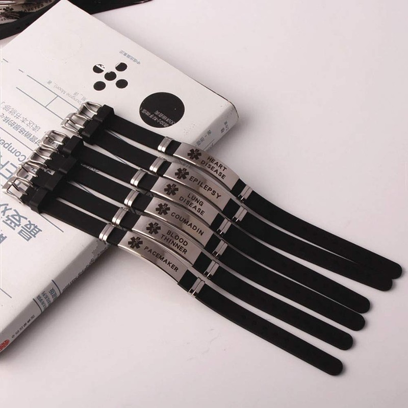 LuxglitterLin Sport Silicone Medical Alert ID Bracelets for Women Laser