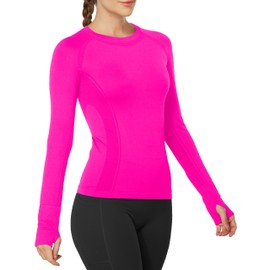 MathCat Workout Shirts for Women Long Sleeve, Workout Tops for Women, Quick Dry Gym Athletic Tops，Seamless Yoga Shirts Rose Red