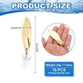PATIKIL Fishing Spoons, 10 Pcs 1-1/8oz Fishing Lures Casting Spoon Treble Hooks Jigs Hard Metal Spinner Baits for Freshwater Saltwater Salmon, Gold Tone