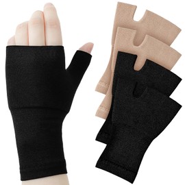 4 Pieces Unisex Wrist Thumb Support Sleeve Fingerless Wrist Gloves Compression Arthritis Gloves Sports Wrist Support Brace for Fatigue Sports Typing (Black, Nude Color, Medium)