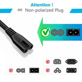 2 Prong AC Power Cable LG TV Cord for LG TV 24" 28" 32" 40" 43" 48" 49" 50" 55" 60" 65" 75" 80" 85" LCD HD Smart 4K TV Power Cable, 43LH570A 55UH6090 55LH575A 55UH6030 32LH500B Charging Cable (5FT)