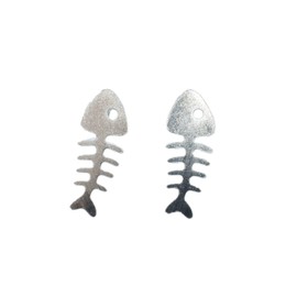 Miniblings Fishbone Fish Stud Earrings Fishbone Cat Handmade Fashion Jewellery I Earrings Stud Earrings, Metal, No Gemstone