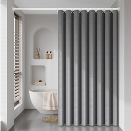 Lkw Ogechi 180/200/240cm Long Grey Anti-mould Shower Curtains, Wet Room Waterproof Polyester Shower Curtain, Waffle Weave Textured Extra Wide Washable Shower Curtain with Weighted Hem (200x180 cm)