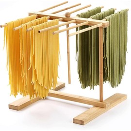 Bamboo Pasta Drying Rack with Transfer Wand and 12 Bars, Easy to Transfer for Drying Pasta and Cooking, Special Suspension Design for Large Storage - Size: XL - 12 Bars