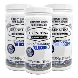 3 Botes Grenetina Hidrolizada Con Glucosamina 500 Grs Pretty