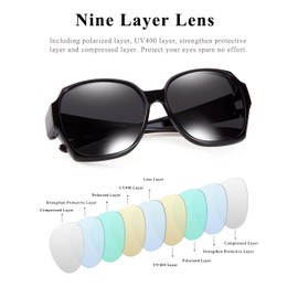 Leoidou Polarized Sunglasses Fit Over Glasses Over Glasses Trendy Round Cat Eye and HD Wrap-around Sunglasses (Black-non mirror, Black)