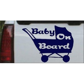 Navy 10in X 7.2in -- Baby On Board Stroller Girlie Car Window Wall Laptop Decal Sticker