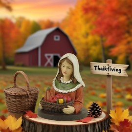 Thanksgiving Pilgrim Collectible Pumpkin Figurine - Resin Autumn Decorations for Fall Harvest Home, Nativity Tabletop Decor for Living Room Bedroom Kitchen Holiday Seasonal Desktop Ornaments,4.3” H