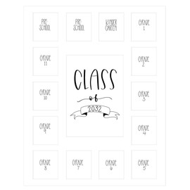 Rustic Red Door Co. School Years Picture Mat with 15 Openings – 11x14 School Days Photo Collage – Pre-School & Kindergarten to 12th Grade High School Graduation (Class of 2032, White)