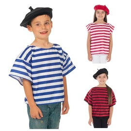 Charlie Crow French T-Shirt and Beret Costume for Kids. Blue & White. 3-8 Years.