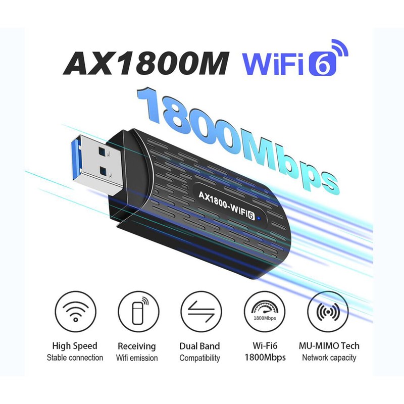 USB WiFi Adapter USB3.0 AX1800Mbps 2.4GHz 5Ghz High Gain Antenna