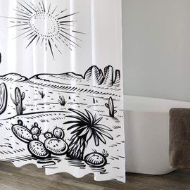 Desert Landscape Cactus Western Shower Curtain Washable Waterproof Fabric Sketch Mountain Bath Curtains Set for Bathroom with 12 Hooks Decor Art - 72 x 72 Inch
