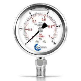 CARBO Instruments 2 1-2" Pressure Gauge, All Stainless Steel Wetted Parts, Case, Connection, Liquid Filled, 0-15 psi/kPa, Lower Mount 1/4" NPT