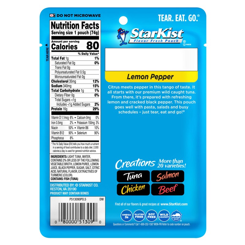 StarKist Tuna Creations Lemon Pepper, 2.6oz Pouch, 24-Pack