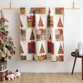 Greenland Home Fashions Deck The Halls Novelty Holiday Quilted Throw Blanket, 50 x 60, Red