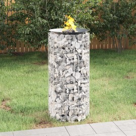 Heemab Gabion Fire Pit Round 19.7 inches Galvanized Iron for Outdoor Use, Durable Structure with Stone Filling